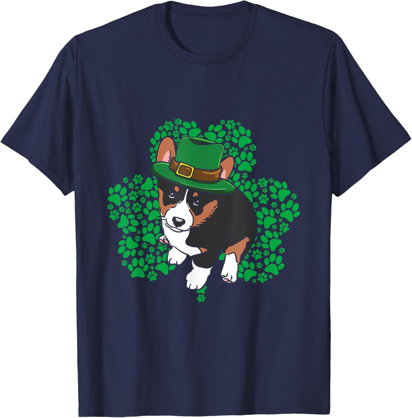 Lucky Tricolor Corgi Dog Leprechaun Hat St Patricks Day T-Shirt - T-Shirt | Navy