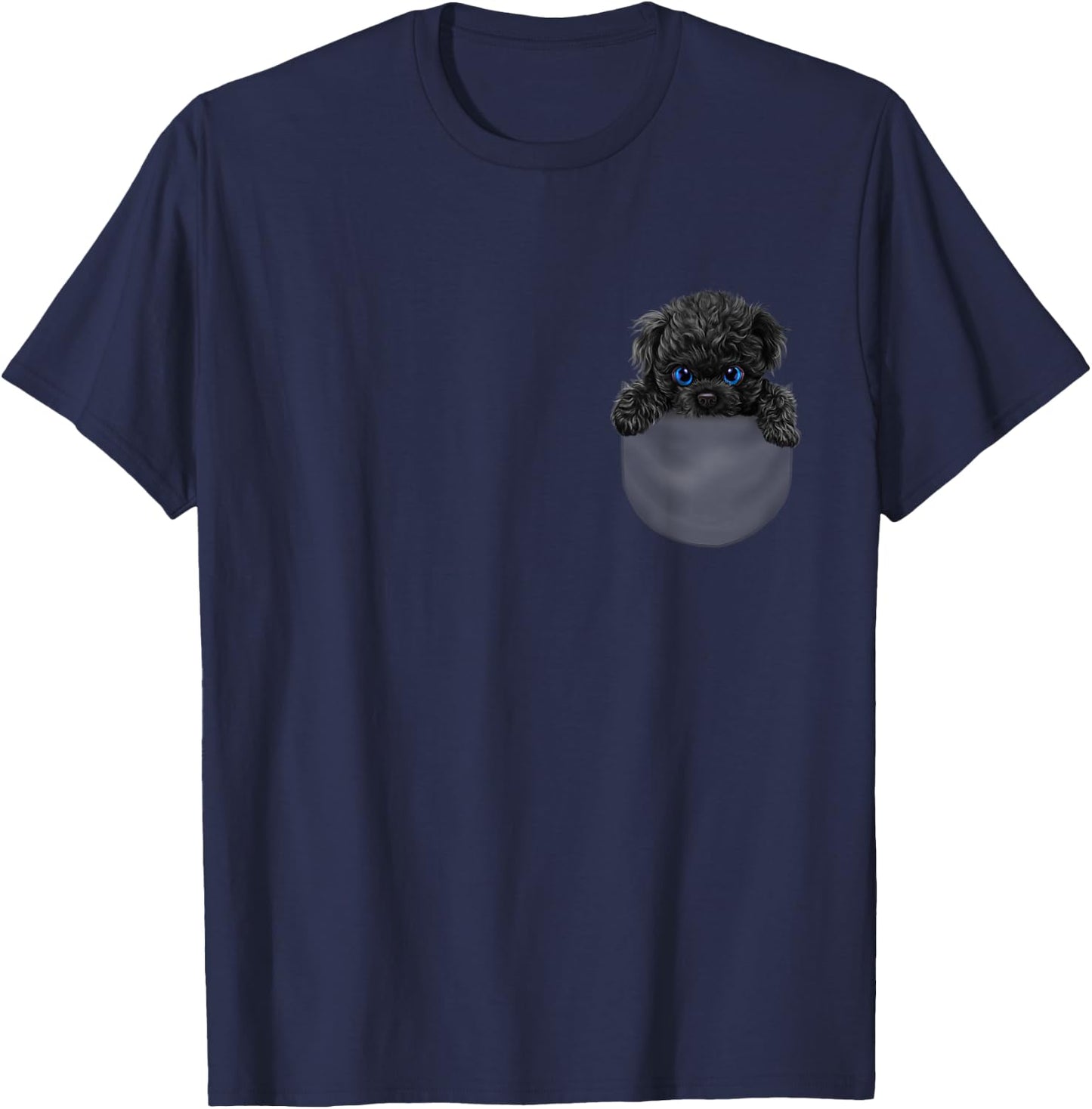 Black Poodle Dog in Pocket T-Shirt - T-Shirt | Navy