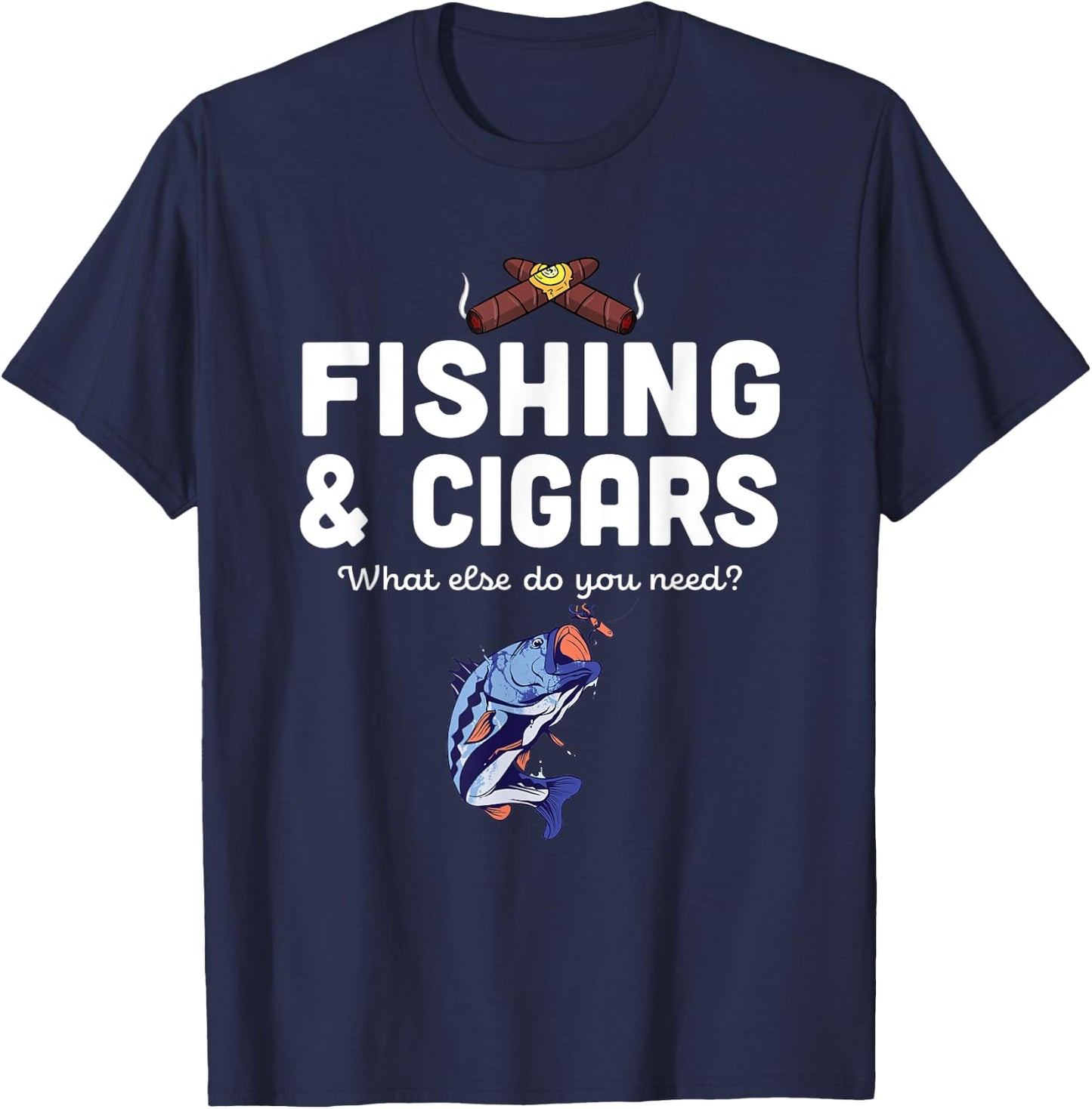 Cigar Smoker Fisherman Gift Cuban Cigars Smoking Fishing T-Shirt - T-Shirt | Navy