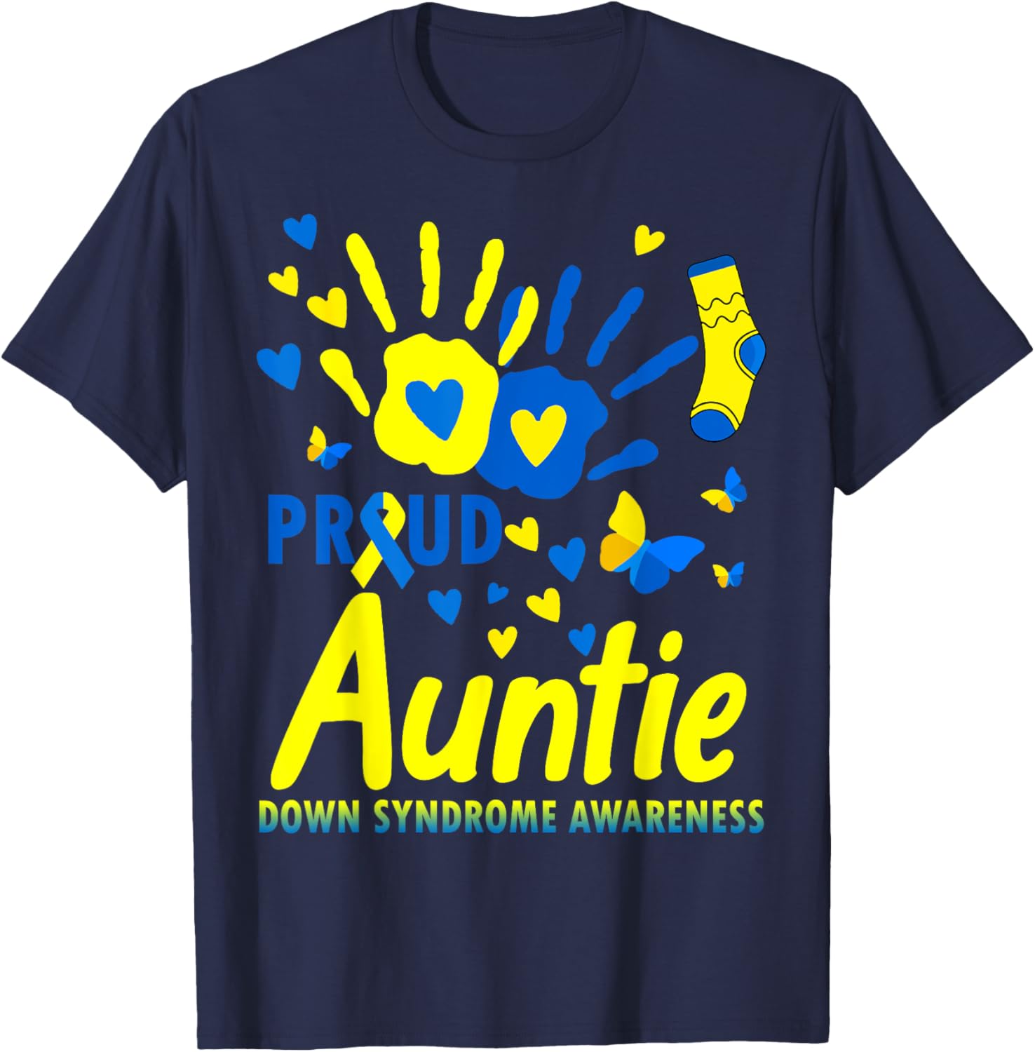 Proud Auntie World Down Syndrome Awareness Day Matching T-Shirt - T-Shirt | Navy