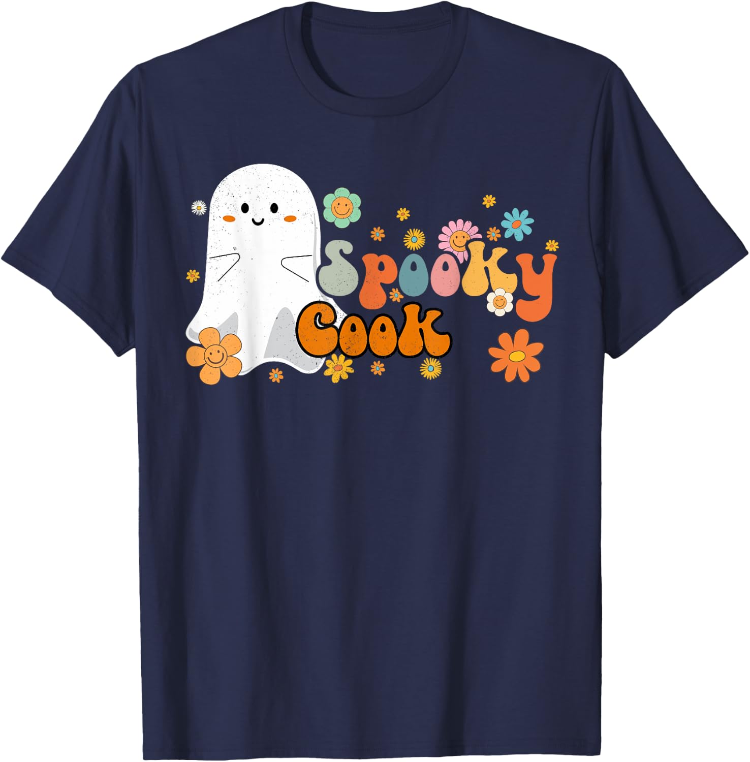 Spooky Cook Retro Groovy Cute Ghost Halloween T-Shirt - T-Shirt | Navy