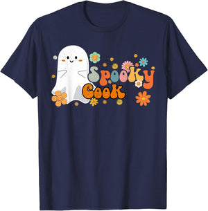 Spooky Cook Retro Groovy Cute Ghost Halloween T-Shirt - T-Shirt | Navy