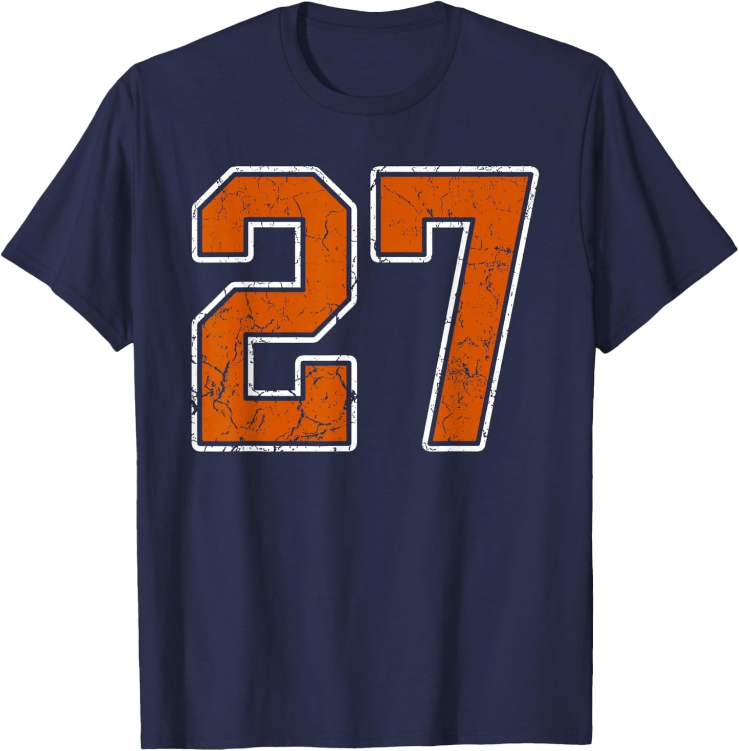 Grunge Burnt Orange and White #27 Sports Jersey Number 27 T-Shirt - T-Shirt | Navy