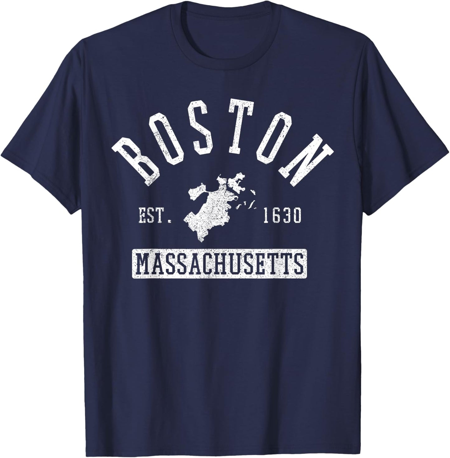 Boston Massachusetts Est. 1630 City Map Souvenir T-Shirt - T-Shirt | Navy