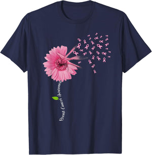 Dragonfly Breast Cancer Awareness Gift Flowers Women T-Shirt - T-Shirt | Navy