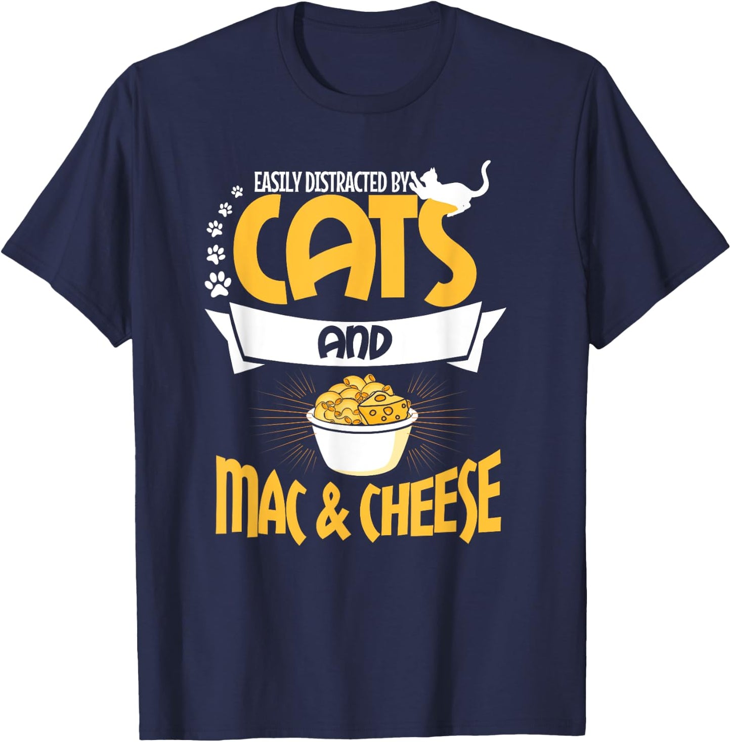 Mac & Cheese Shirt Funny Cat Lover Macaroni and Cheese Women Girls Kids T-Shirt - T-Shirt | Navy