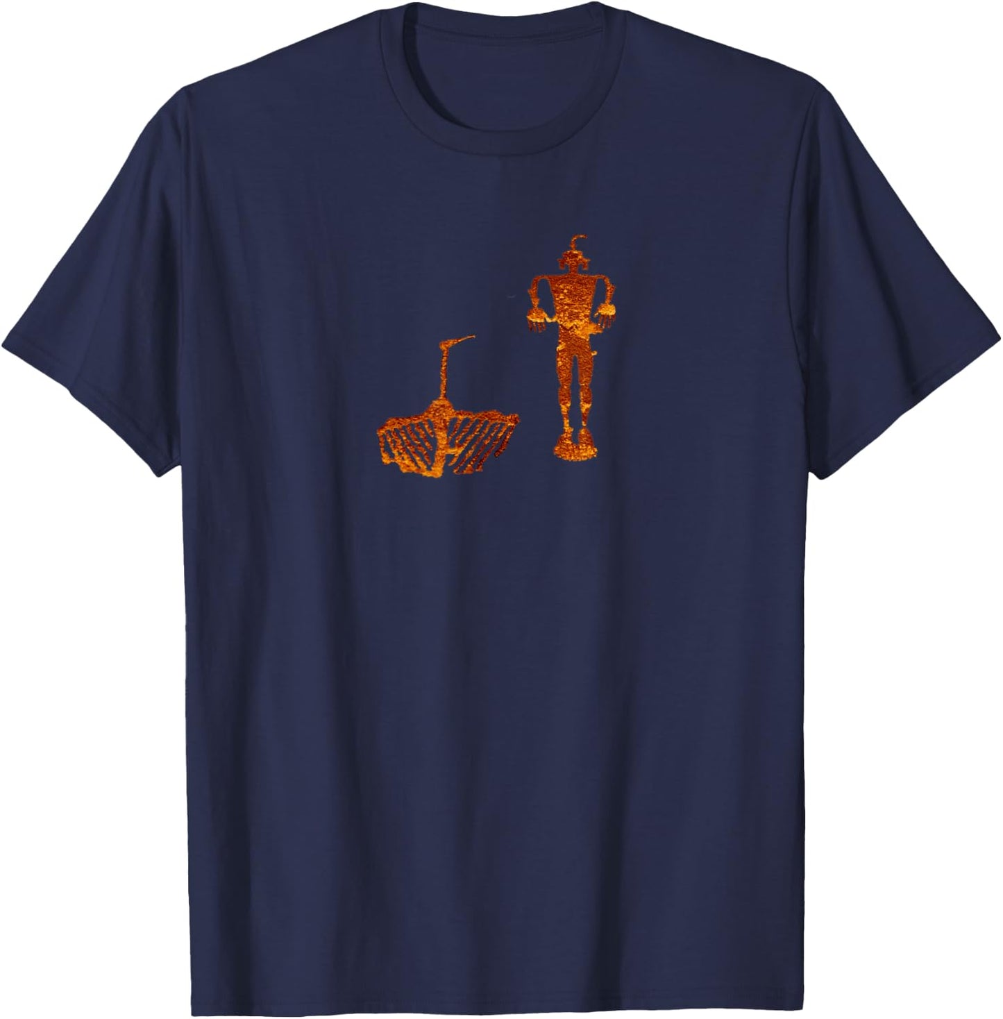 Petroglyph. Rock Art. Wolf Man and Crane T-Shirt - T-Shirt | Navy