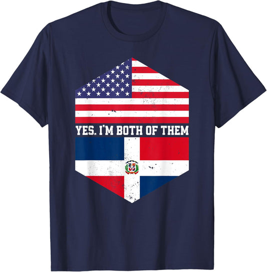 Half American Half Dominican USA Flag Dominican Republic T-Shirt - T-Shirt | Navy