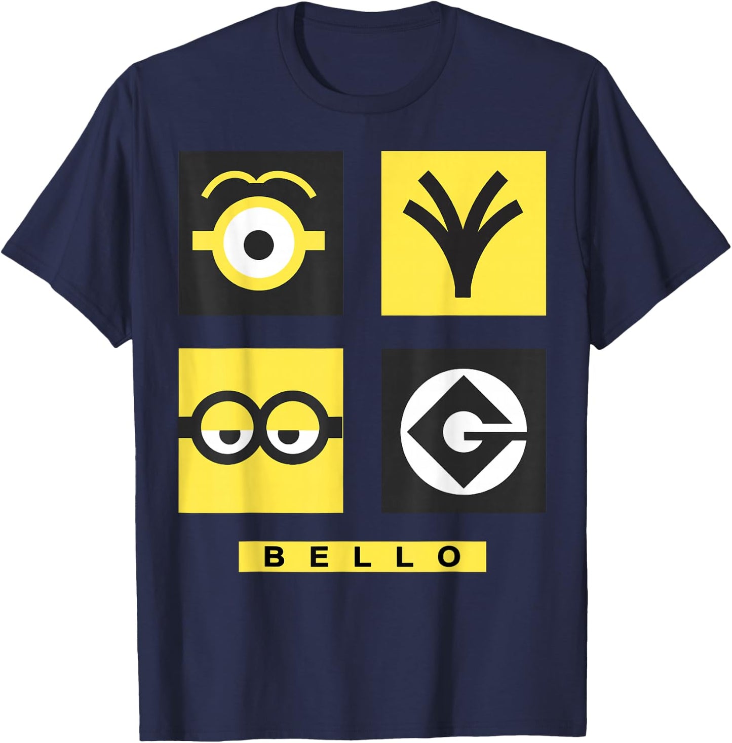 Despicable Me Minions Bello Symbol Box Grid T-Shirt - T-Shirt | Navy