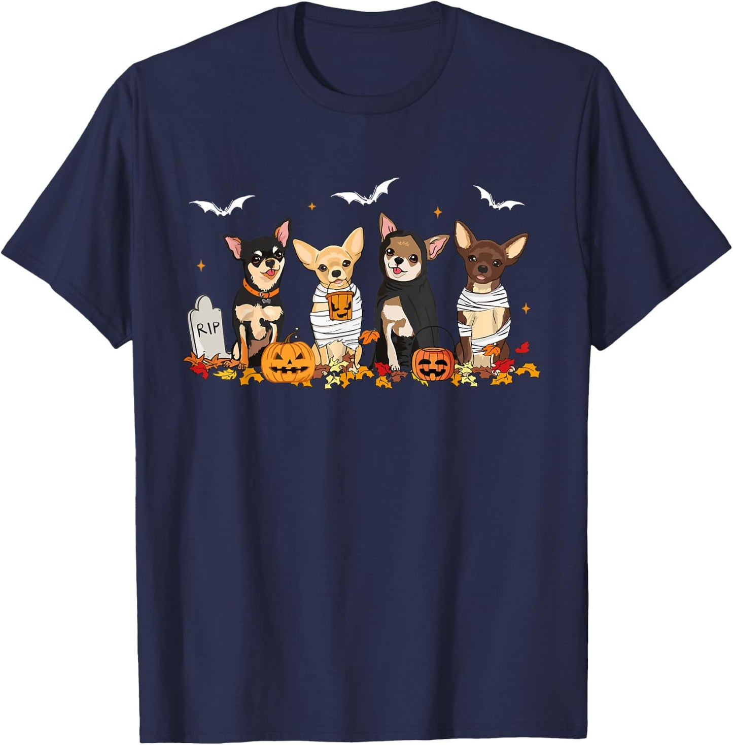 Funny Pumpkin Ghost Chihuahua Halloween Chihuahua Dog Mom Women T-Shirt - T-Shirt | Navy