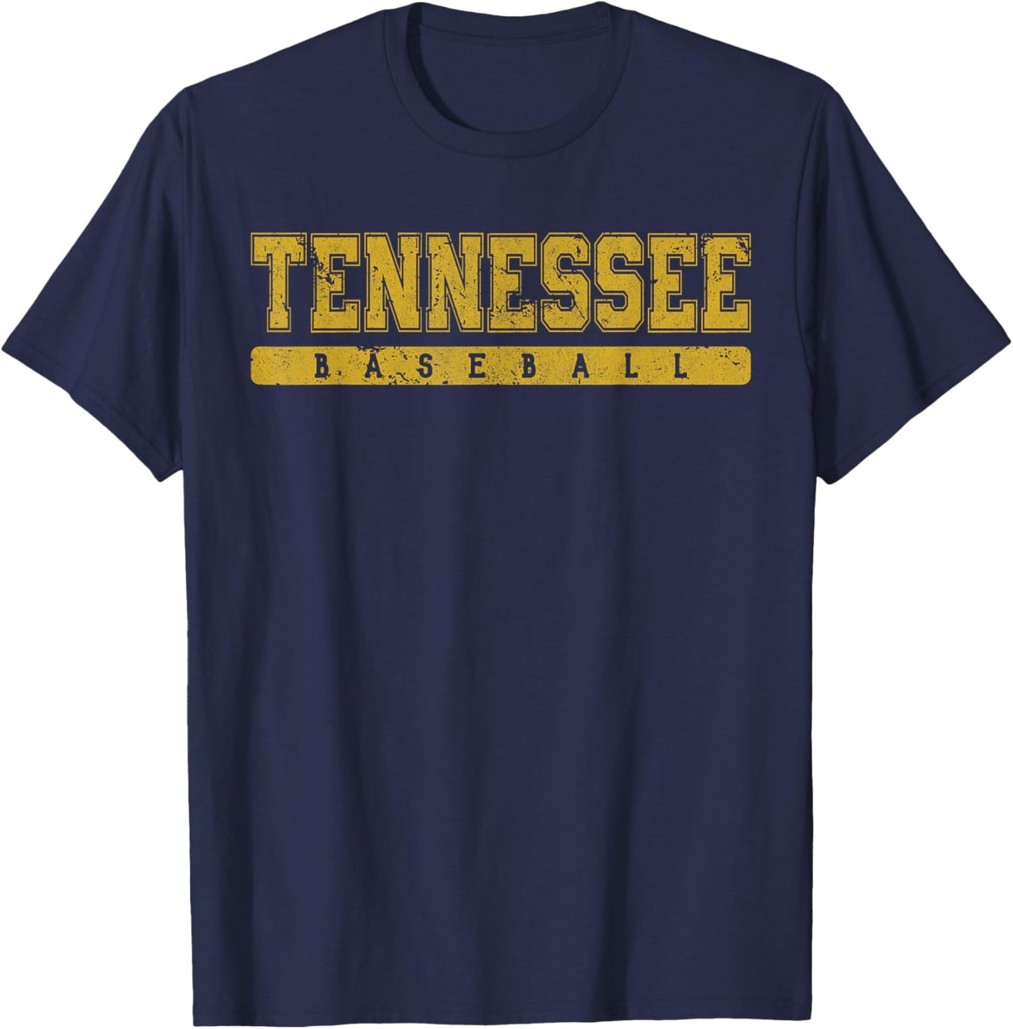 Tennessee Baseball Yellow Vintage Text T-Shirt - T-Shirt | Navy