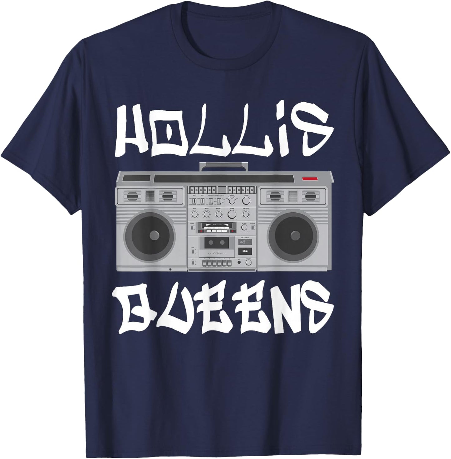 Hollis Queens Boom Box Graffiti Lettering T-Shirt - T-Shirt | Navy
