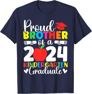 Proud Brother Class of 2024 Kindergarten Graduate Graduation T-Shirt - T-Shirt | Navy