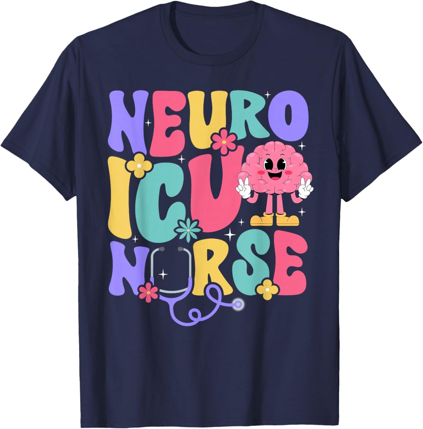 Groovy Neuro ICU Nurse Neurology ICU Nurse Neuro ICU Nursing T-Shirt - T-Shirt | Navy