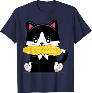 Corn Costume Halloween Cat Eats Corn Women T-Shirt - T-Shirt | Navy