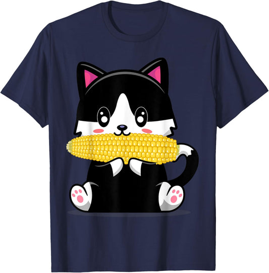 Corn Costume Halloween Cat Eats Corn Women T-Shirt - T-Shirt | Navy