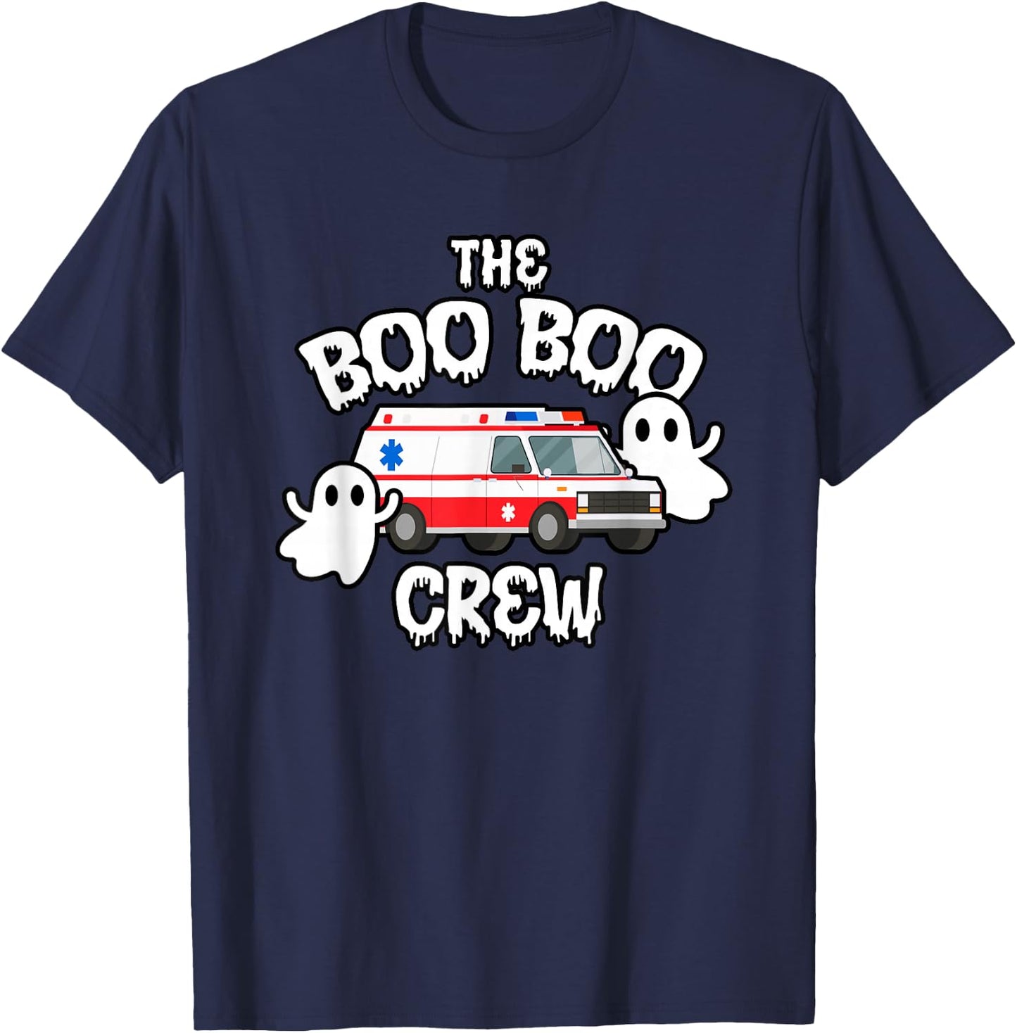EMT Paramedic EMS Boo Boo Crew Ambulance Ghost Halloween T-Shirt - T-Shirt | Navy