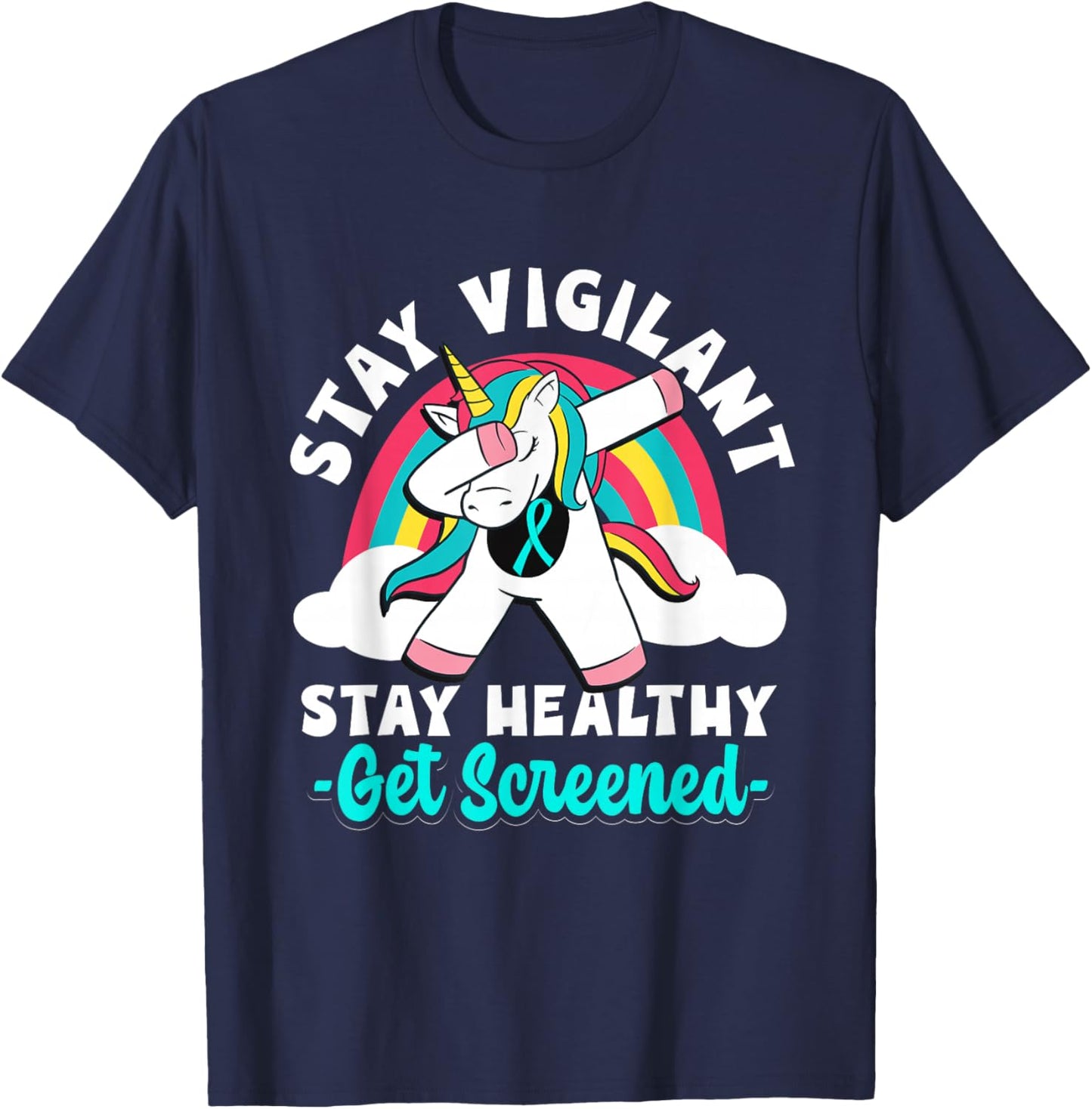Teal Ribbon Cervical Cancer Awareness Month Survivor T-Shirt - T-Shirt | Navy