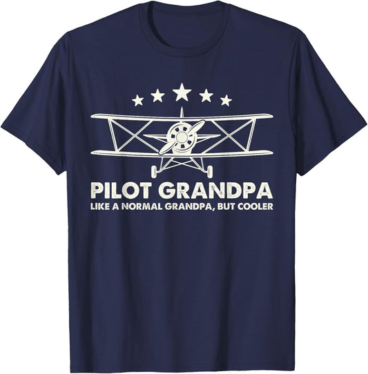 Pilot Grandpa Like A Normal Grandpa But Cooler T-Shirt - T-Shirt | Navy