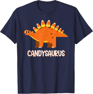 Funny Candysaurus Candy Corn Dinosaur Halloween Toddler Kid T-Shirt - T-Shirt | Navy