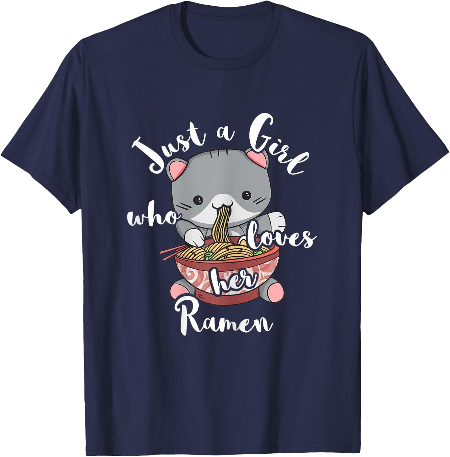 Ramen Girls Japanese Noodle Soup Food Cute Kawaii Cat T-Shirt - T-Shirt | Navy