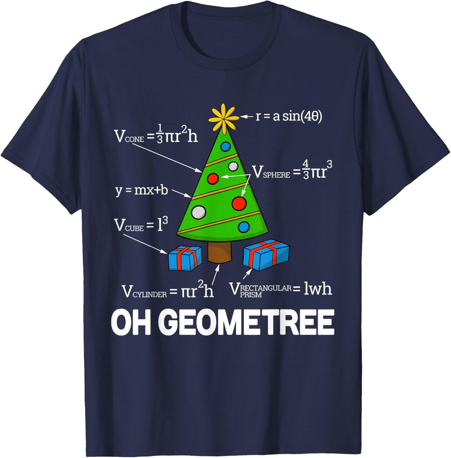 Funny Math Geometry Christmas Tree Geometree Teacher T-Shirt - T-Shirt | Navy