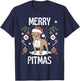 Merry Pitmas Funny Matching Christmas Pajamas Pitbull Dog T-Shirt - T-Shirt | Navy