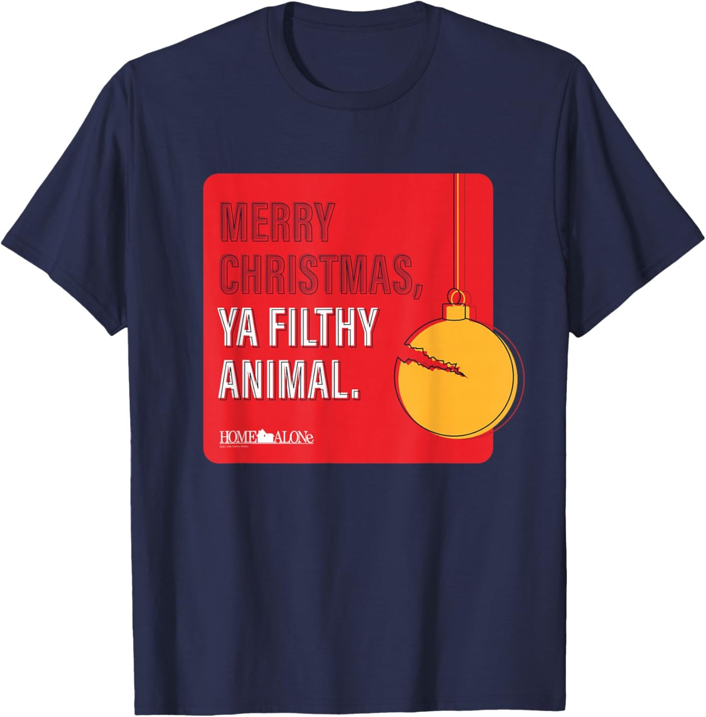 20th Century Studios Home Alone Movie Quote Merry Christmas, Ya Filthy Animal -Adults-Youth T-Shirt - T-Shirt | Navy