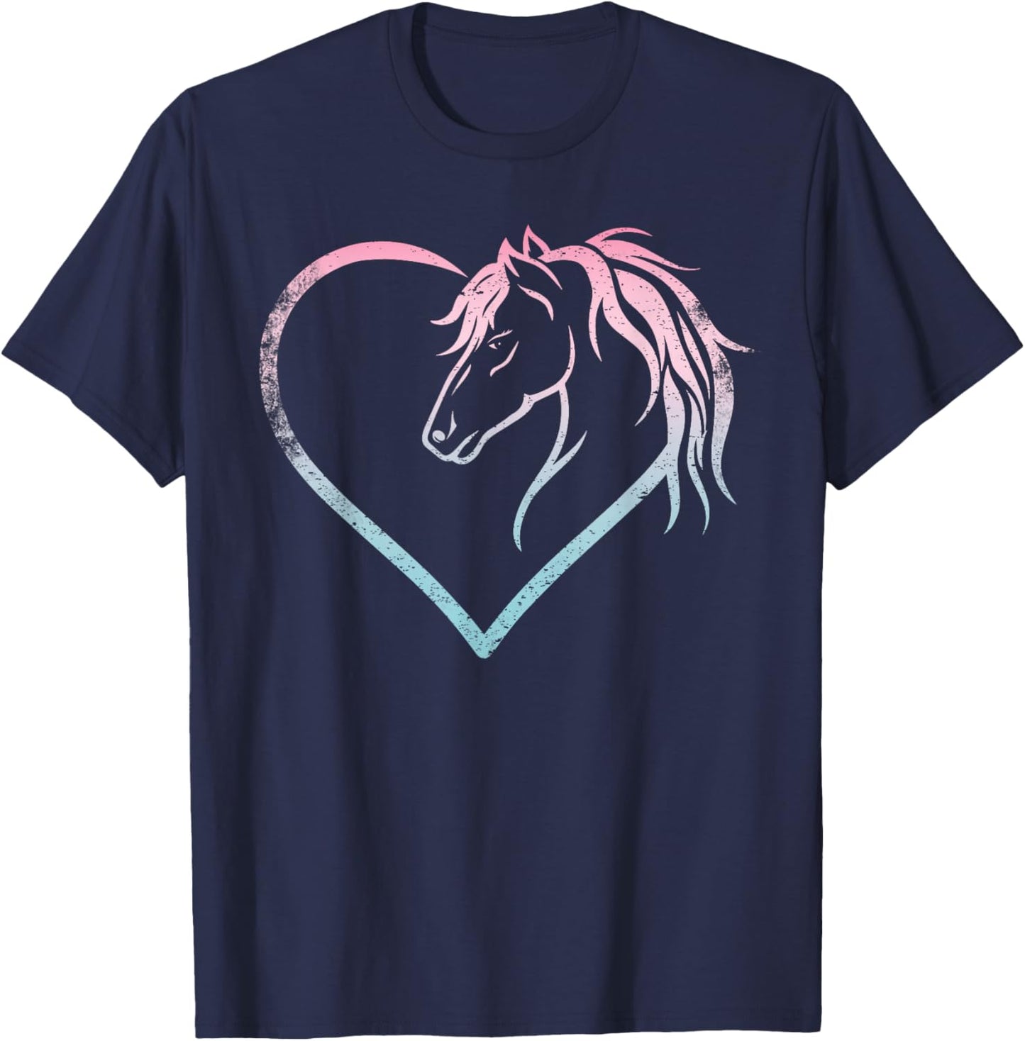 Heart With Horse Head For Horseback Riding Horse T-Shirt - T-Shirt | Navy