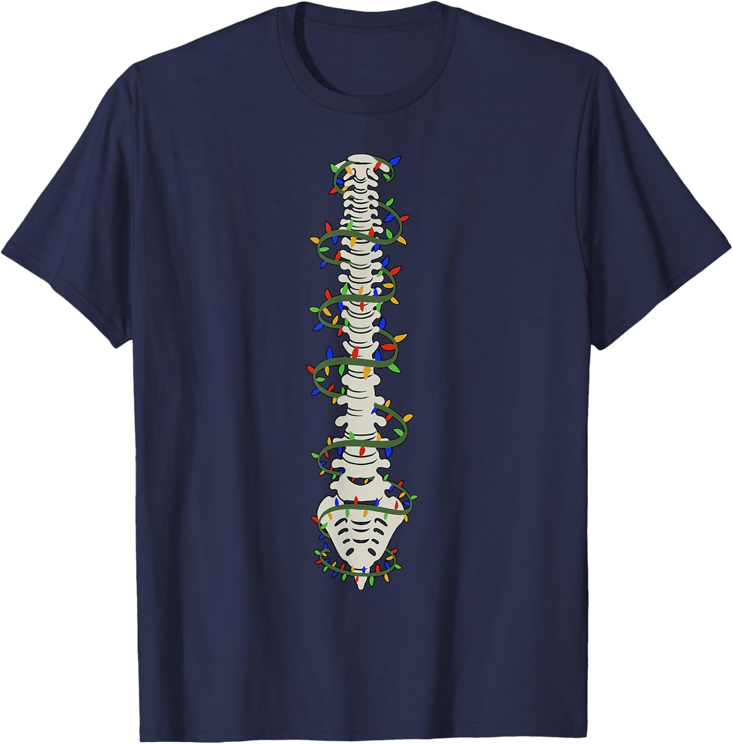 Chiropractic Spine Christmas Light Chiropractor Anatomy Bone T-Shirt - T-Shirt | Navy