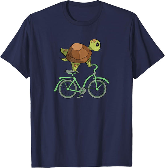 Turtle on a Bike | Turtle Cycling | Bicycle Lover T-Shirt - T-Shirt | Navy