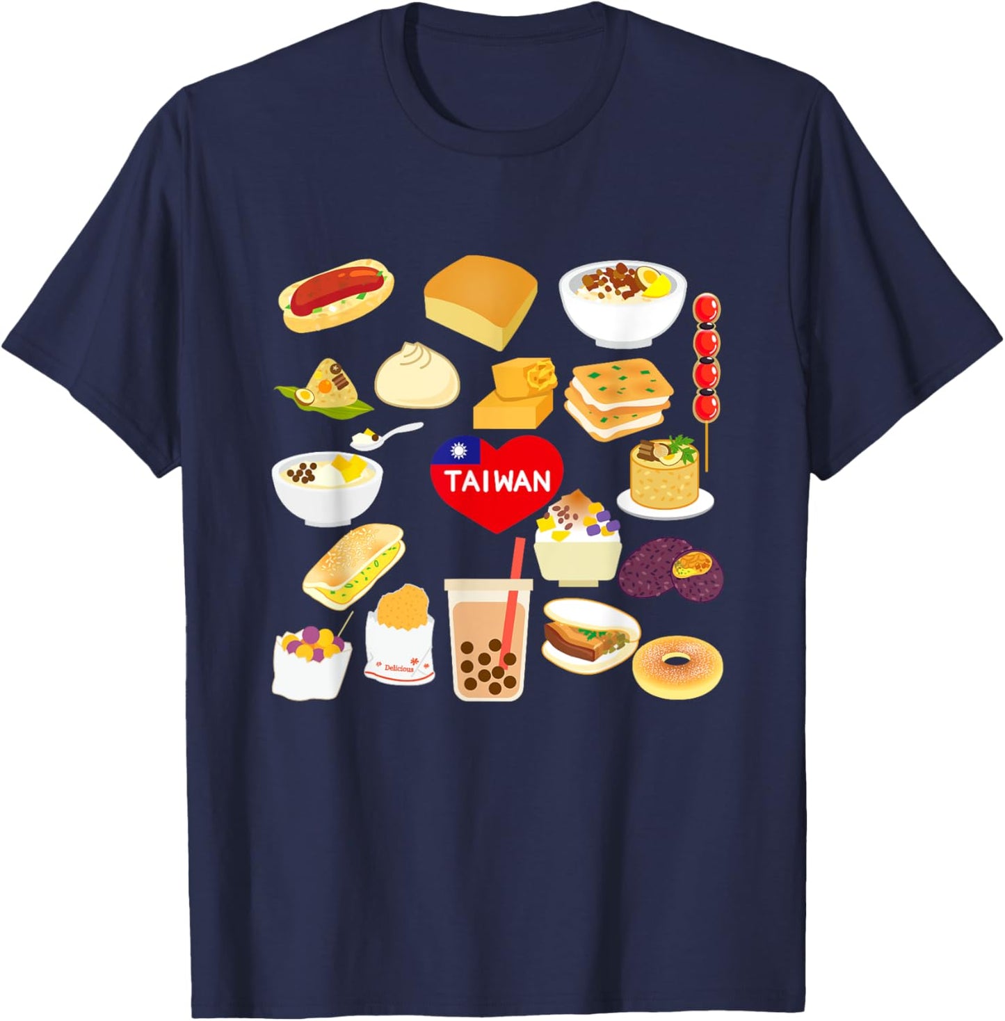 Taiwan Flavor Gourmet Flag Local Cuisine T-Shirt - T-Shirt | Navy