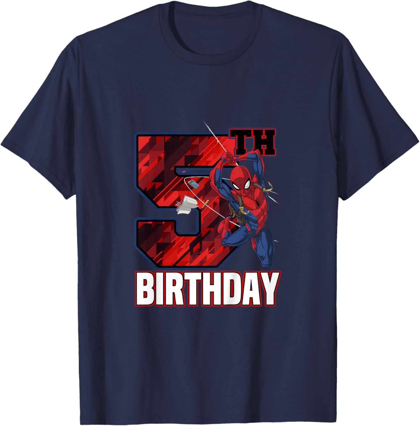 Kids Marvel Spider-Man Classic Epic Swinging 5th Birthday T-Shirt - T-Shirt | Navy