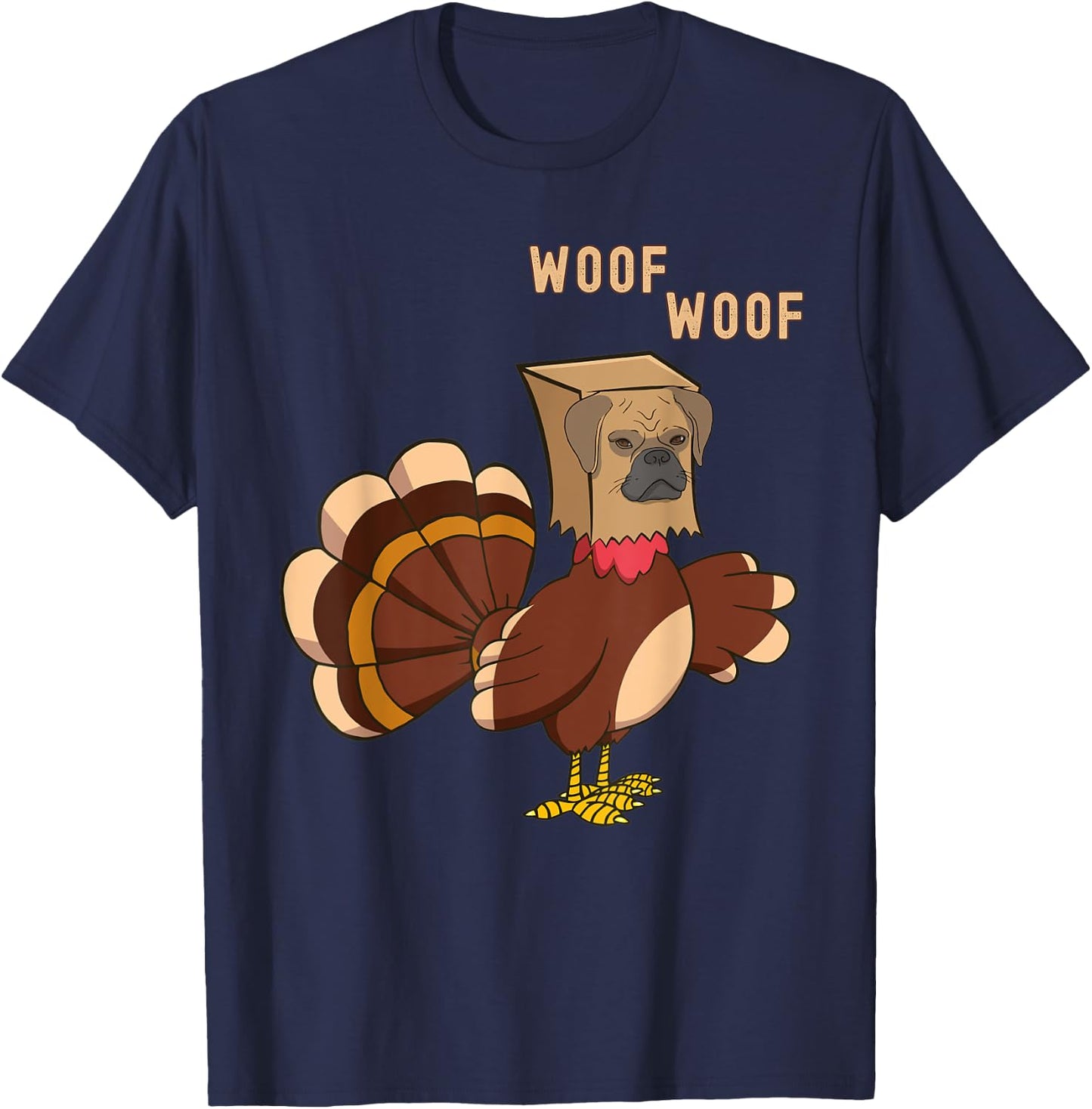 Thanksgiving Dog Funny Fake Puppy Woof Thanksgiving Turkey T-Shirt - T-Shirt | Navy