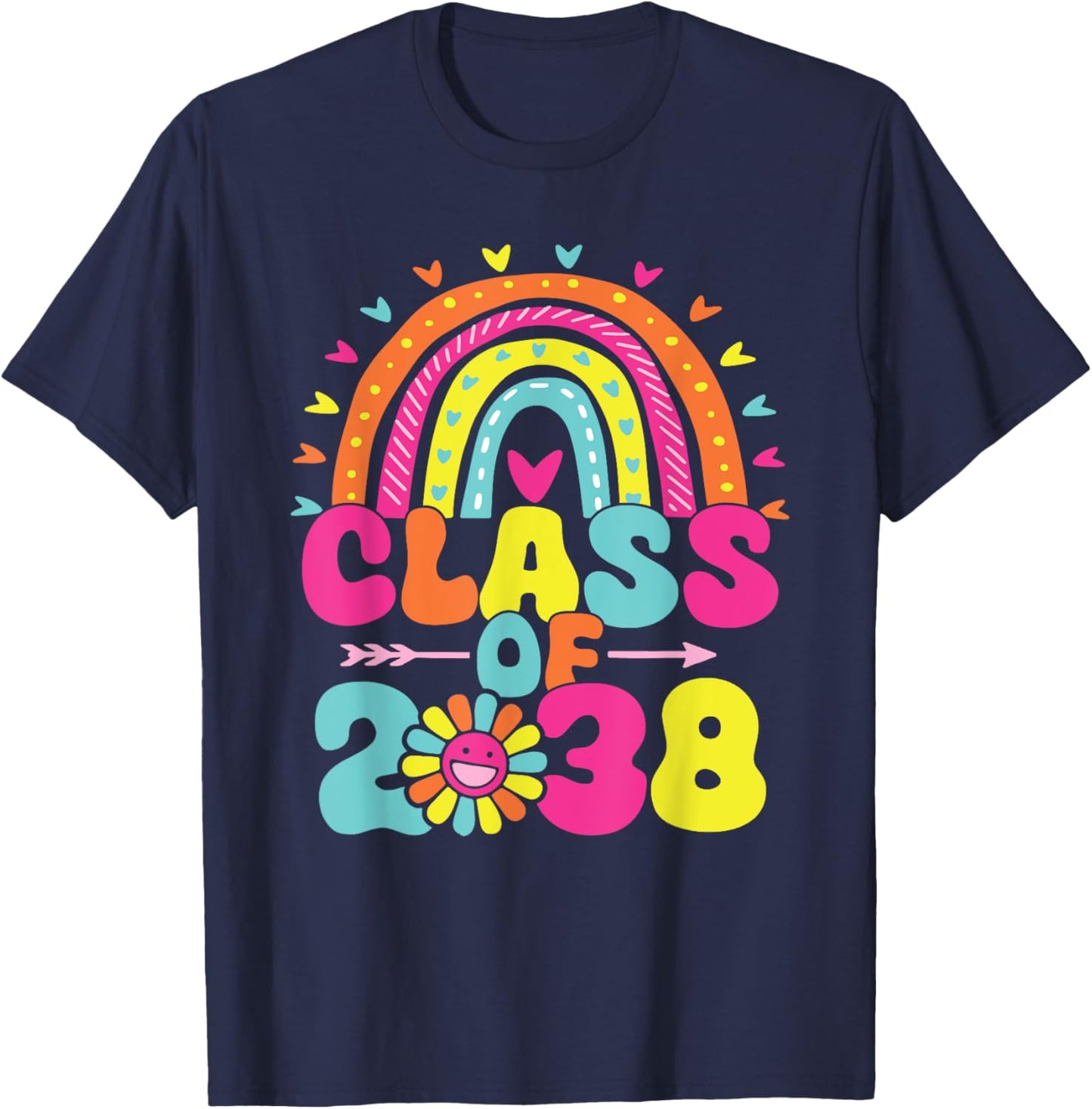 Class Of 2038 Retro Groovy Rainbow Grow T-Shirt - T-Shirt | Navy