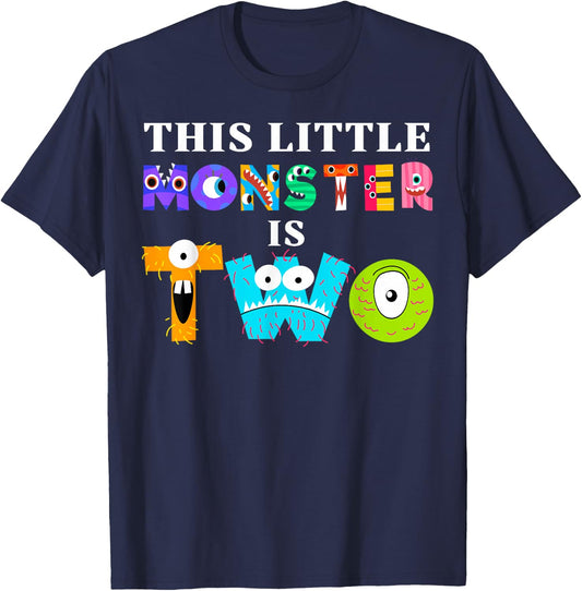 This Little Monster is Two 2nd Birthday Party Family Monster T-Shirt - T-Shirt | Navy
