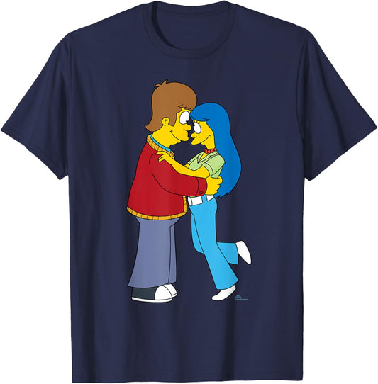 The Simpsons Flashback Homer & Marge Valentine’s Day Couple T-Shirt - T-Shirt | Navy