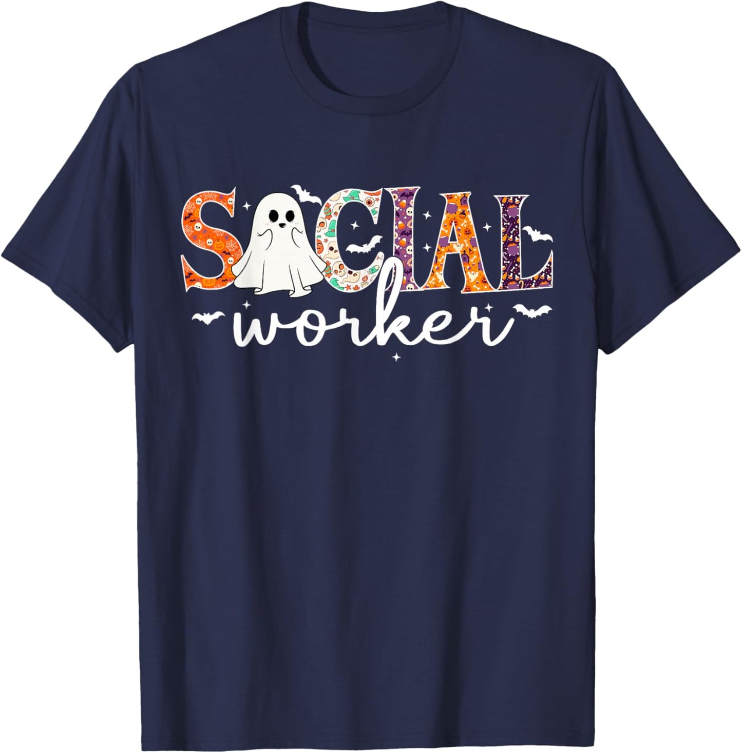Social Worker Halloween Retro Ghost Halloween Social Worker T-Shirt - T-Shirt | Navy