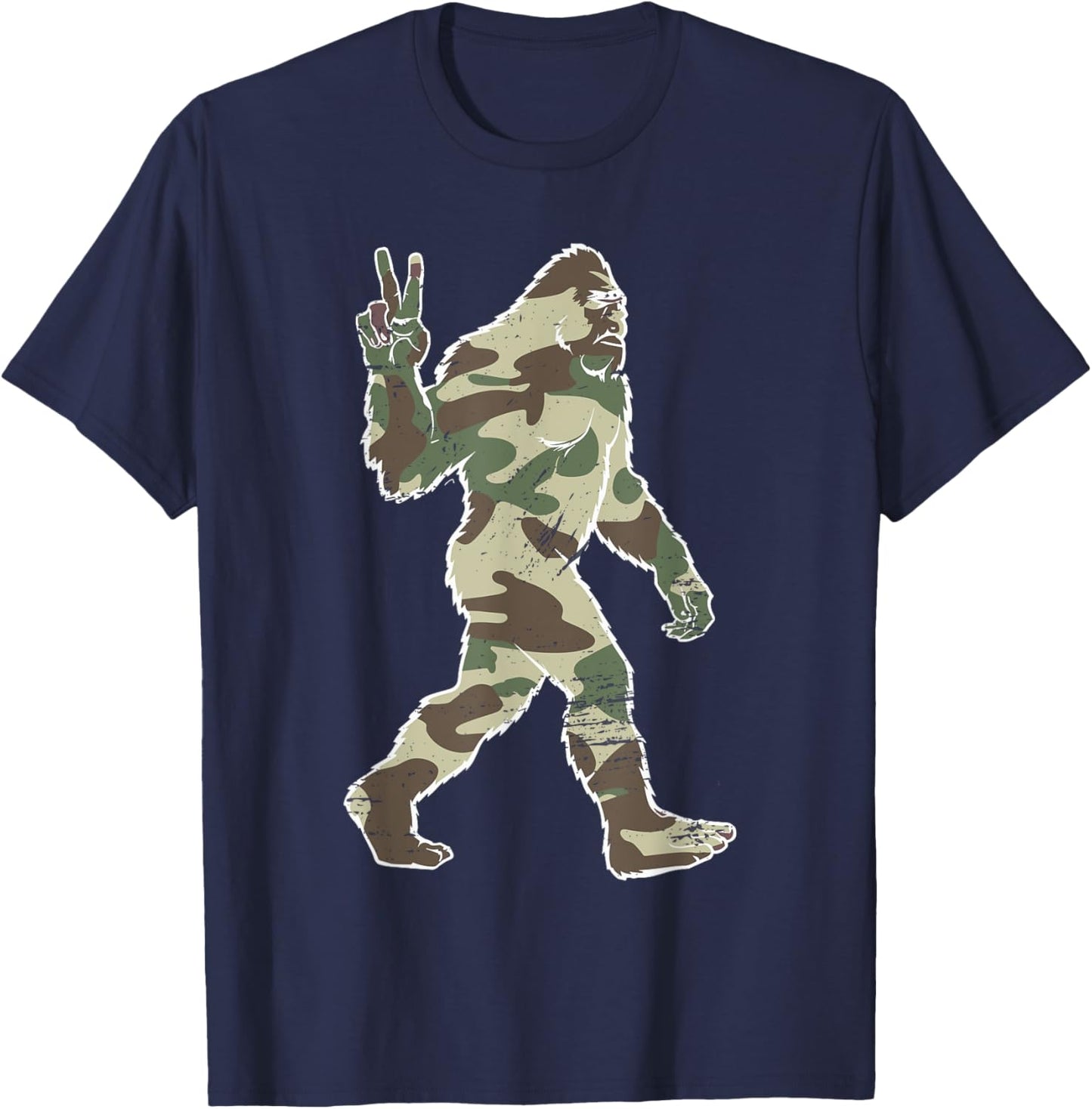 Vintage Bigfoot Sasquatch American Flag Camo Outdoors Hiking T-Shirt - T-Shirt | Navy