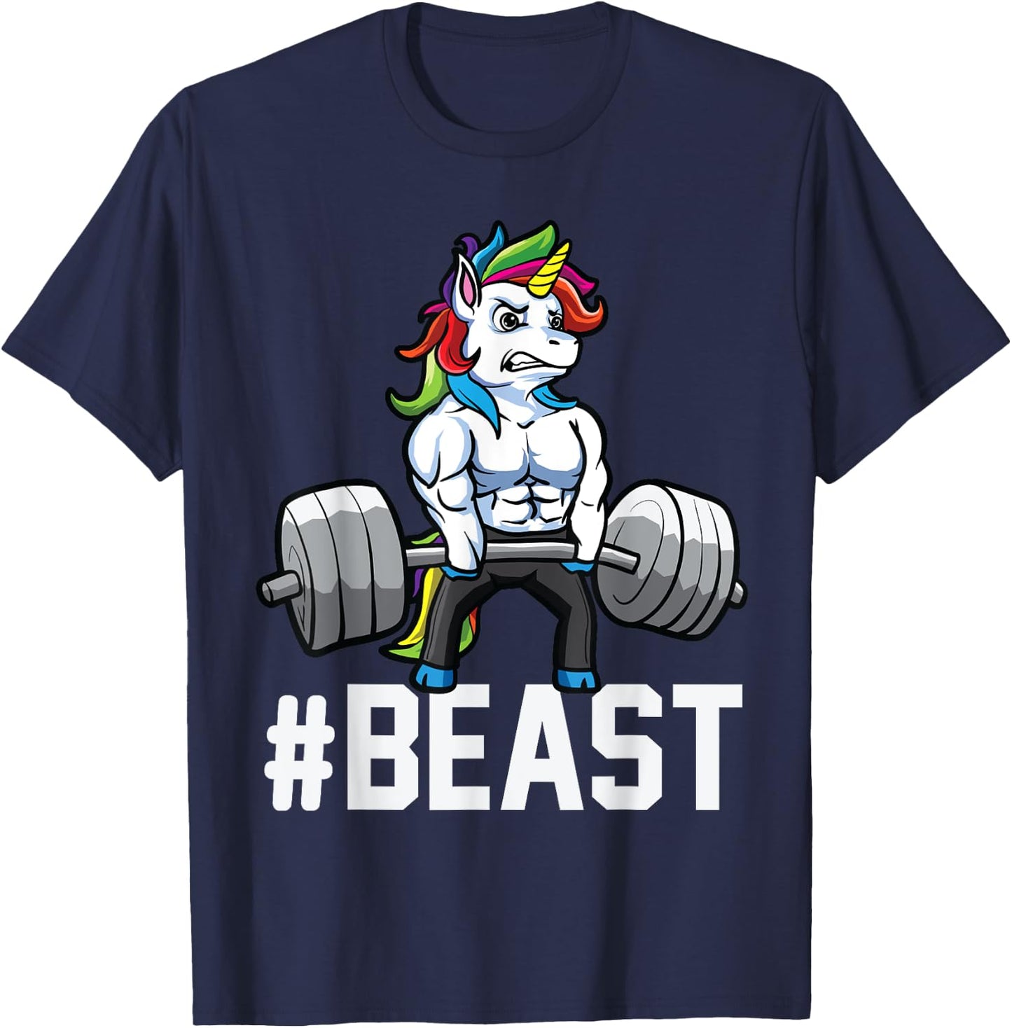 Unicorn Deadlift Beast Weightlifting Graphic Getting Strong T-Shirt - T-Shirt | Navy