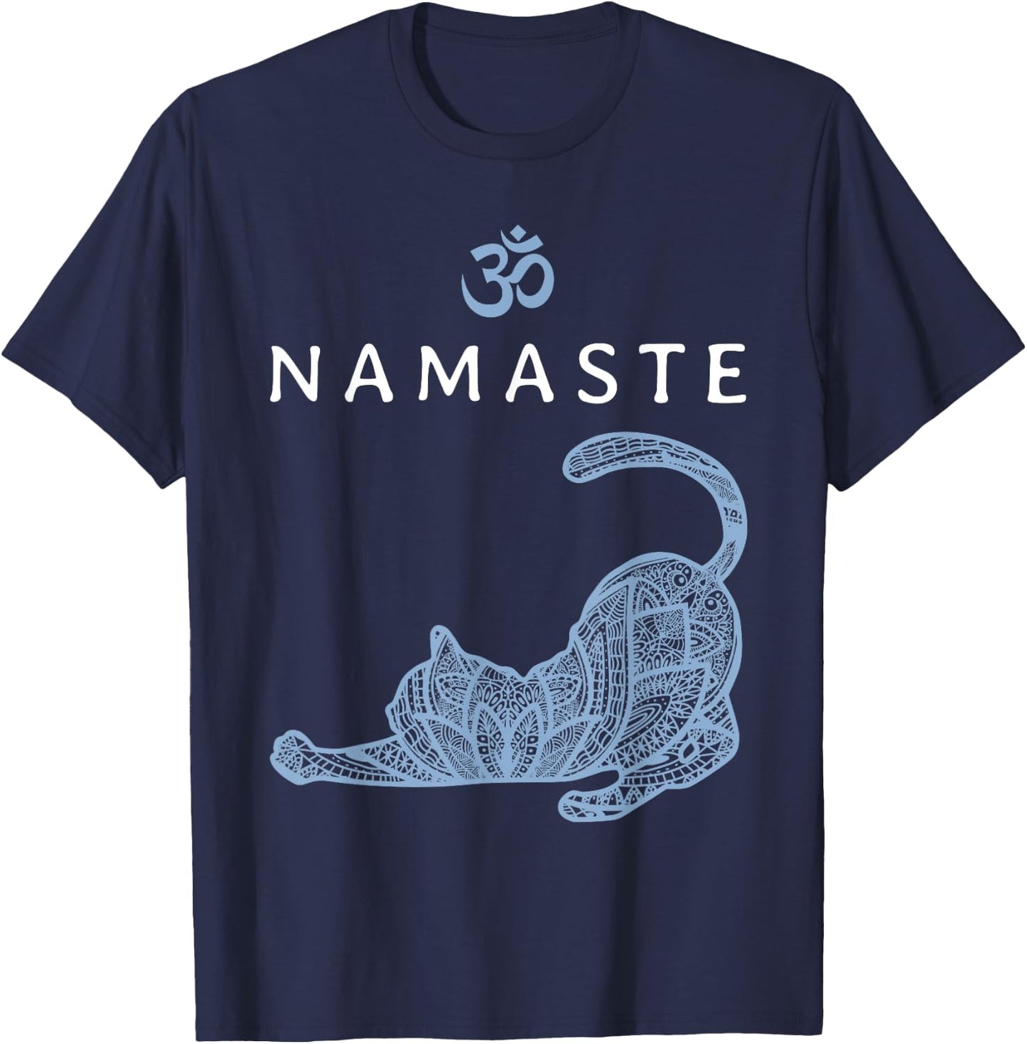 Namaste Cat In Yoga Pose Om Symbol Yoga Gift T-Shirt - T-Shirt | Navy