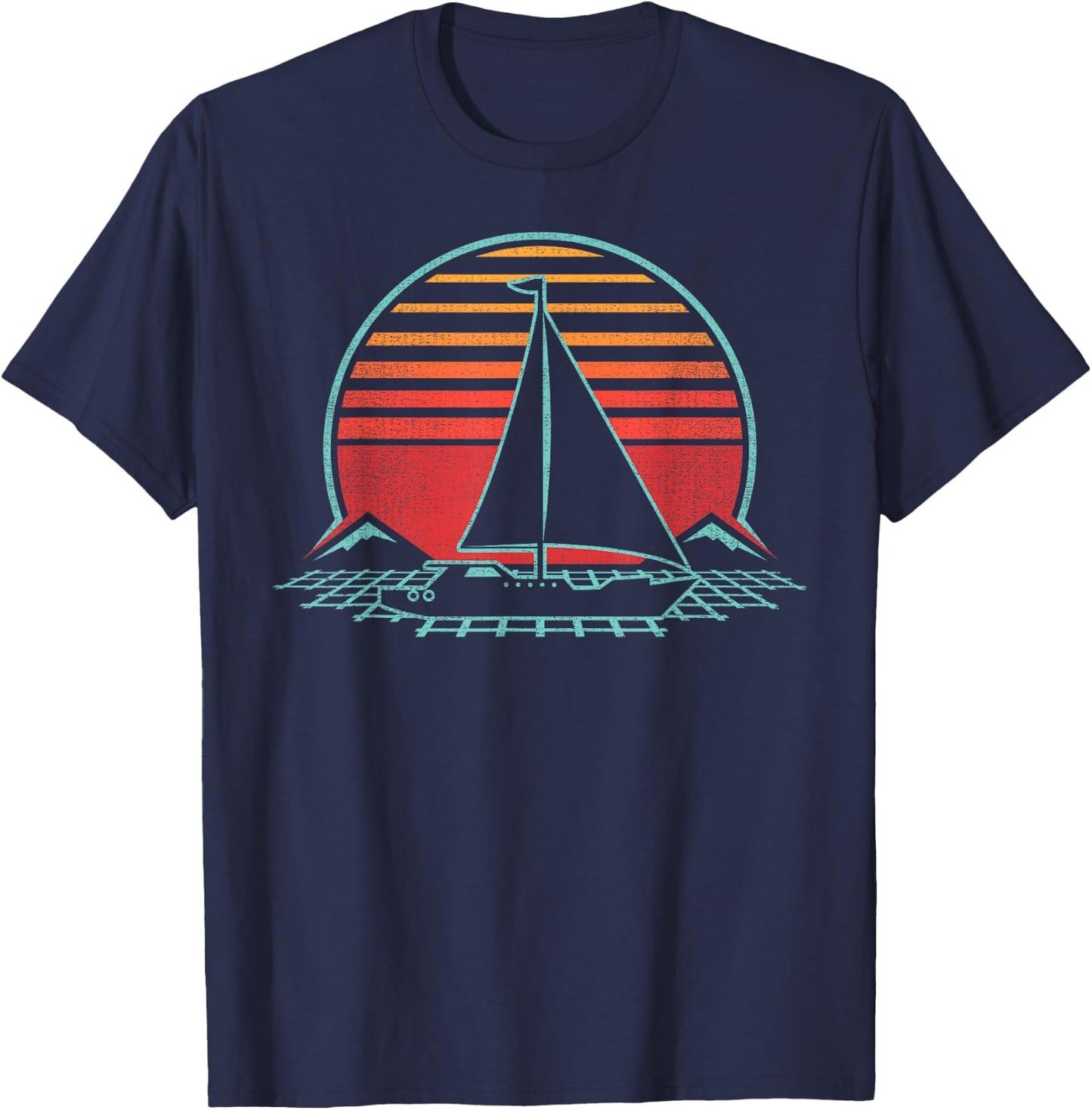 Sailing Retro Vintage Sailor 80s Style Sailboat Gift T-Shirt - T-Shirt | Navy
