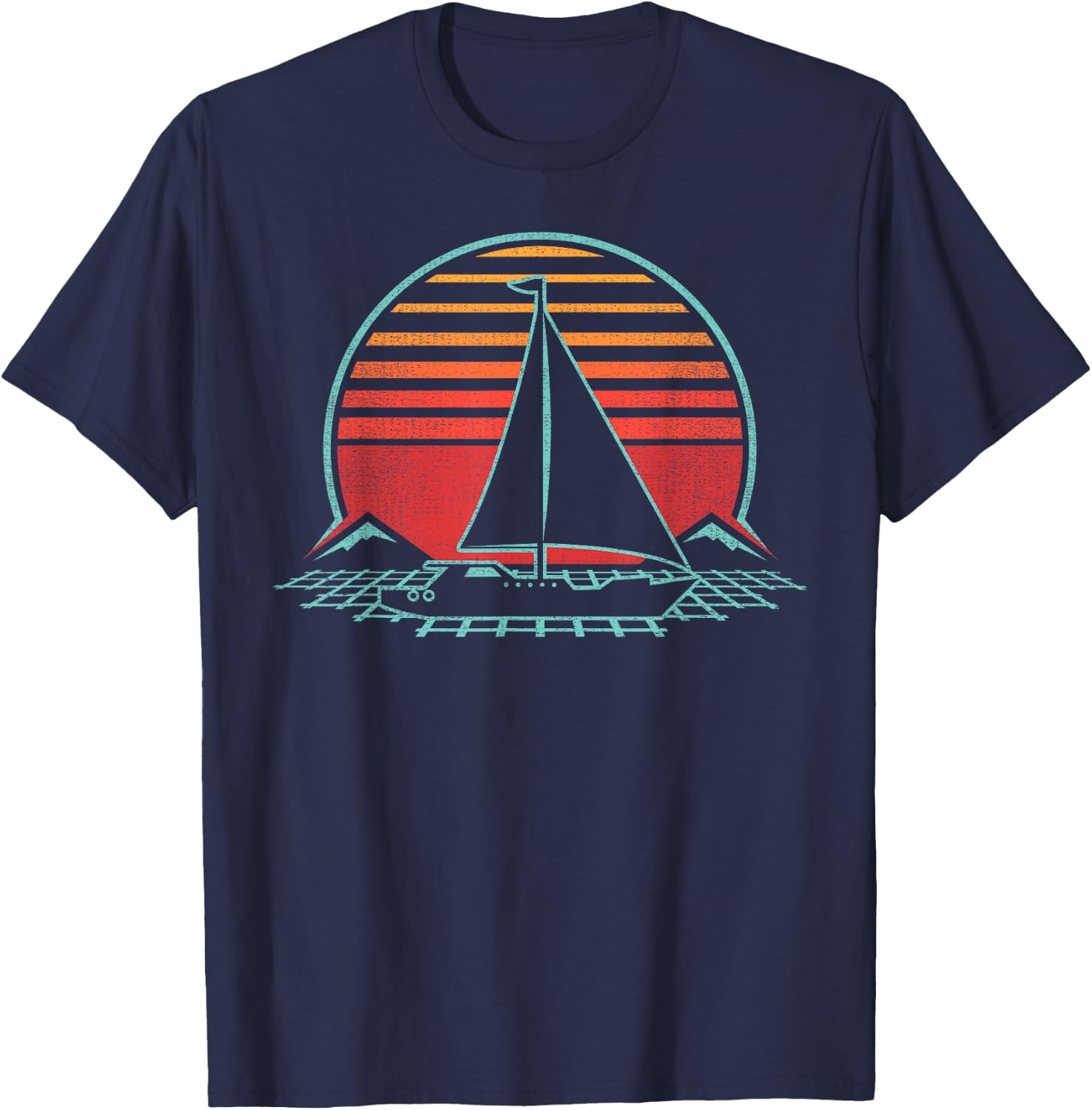 Sailing Retro Vintage Sailor 80s Style Sailboat Gift T-Shirt - T-Shirt | Navy