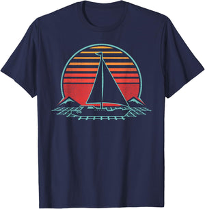 Sailing Retro Vintage Sailor 80s Style Sailboat Gift T-Shirt - T-Shirt | Navy