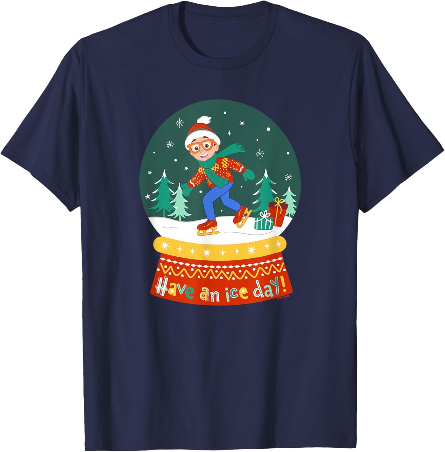 Blippi Christmas Skating Snow Globe T-Shirt - T-Shirt | Navy