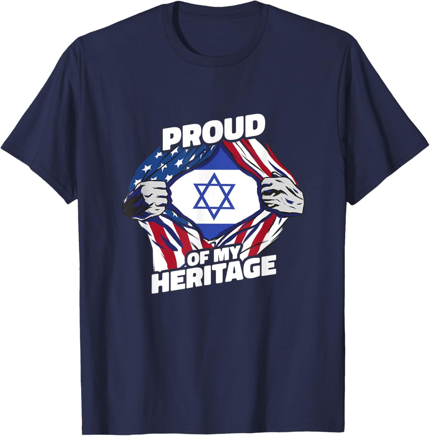 Proud of My Heritage - Patriotic Israeli American Flag Women Kids Men T-Shirt - T-Shirt | Navy
