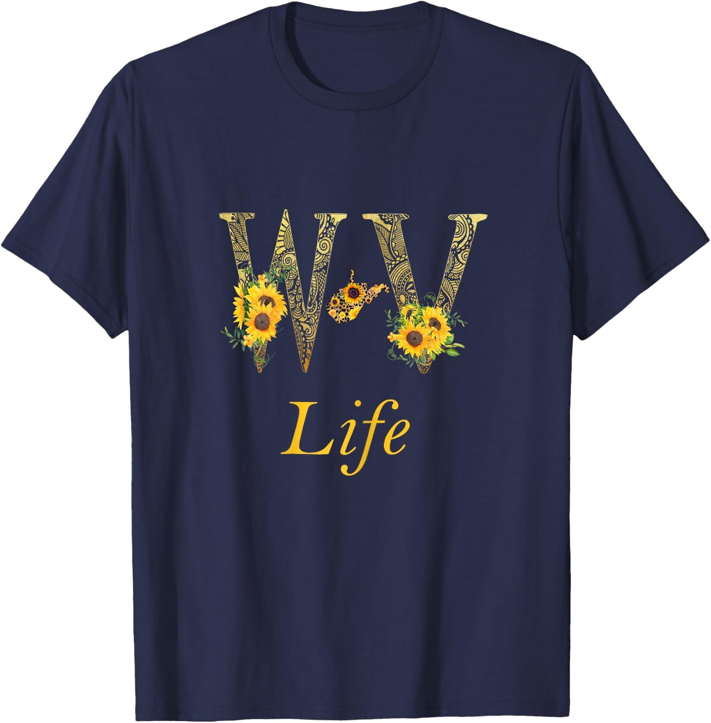 WV Home Roots Pride Sunflower Lover Proud Map West Virginia T-Shirt - T-Shirt | Navy