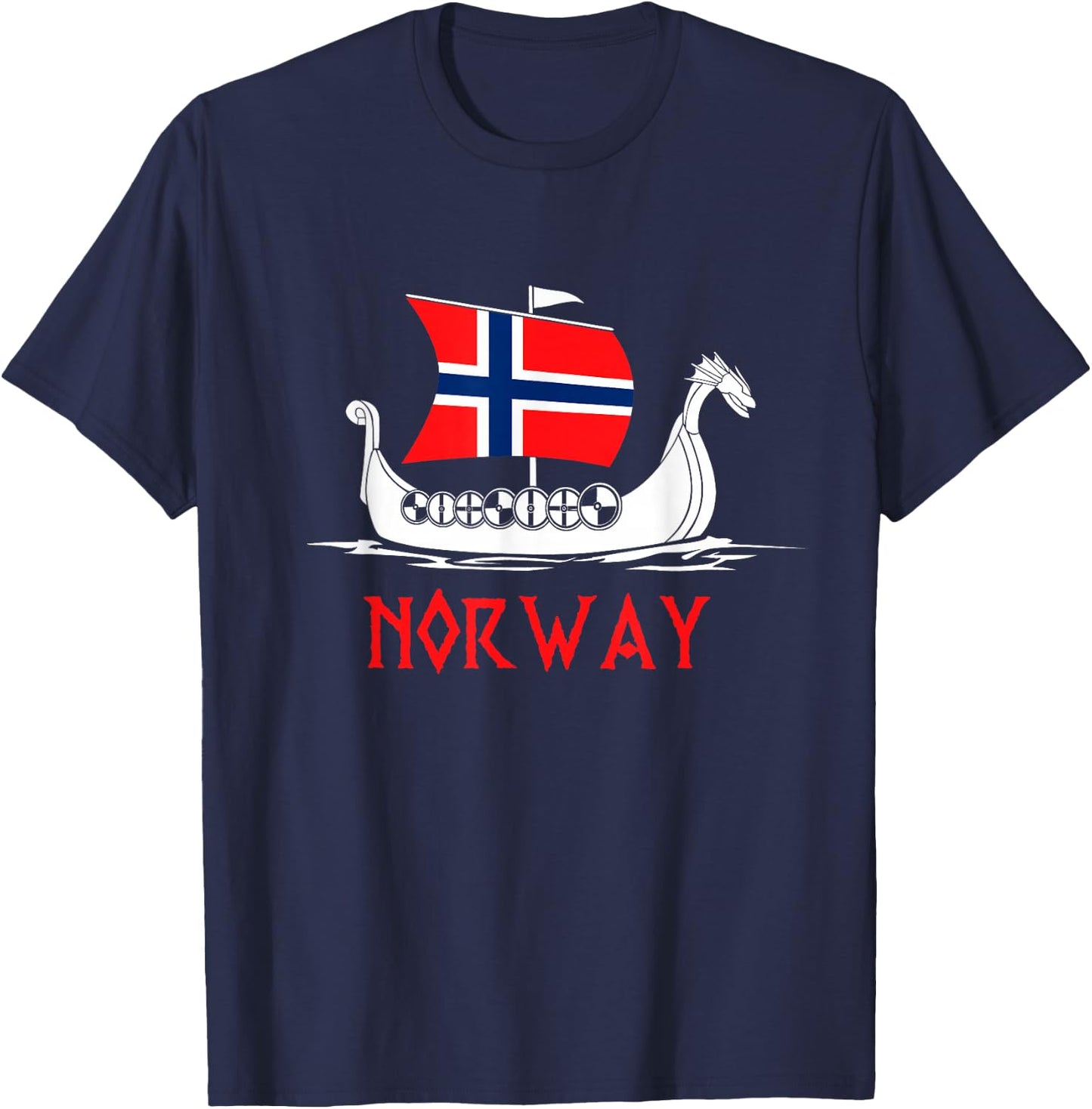 Boat Norwegian Flag Norway Viking Ship Norway T-Shirt - T-Shirt | Navy