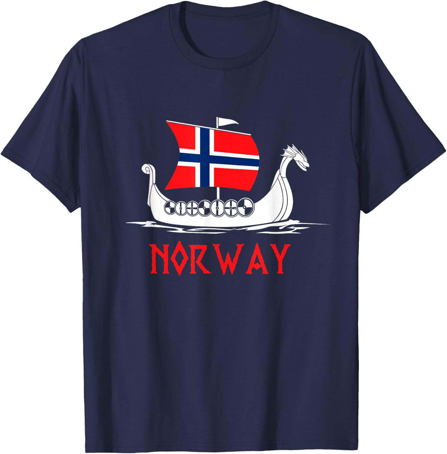 Boat Norwegian Flag Norway Viking Ship Norway T-Shirt - T-Shirt | Navy