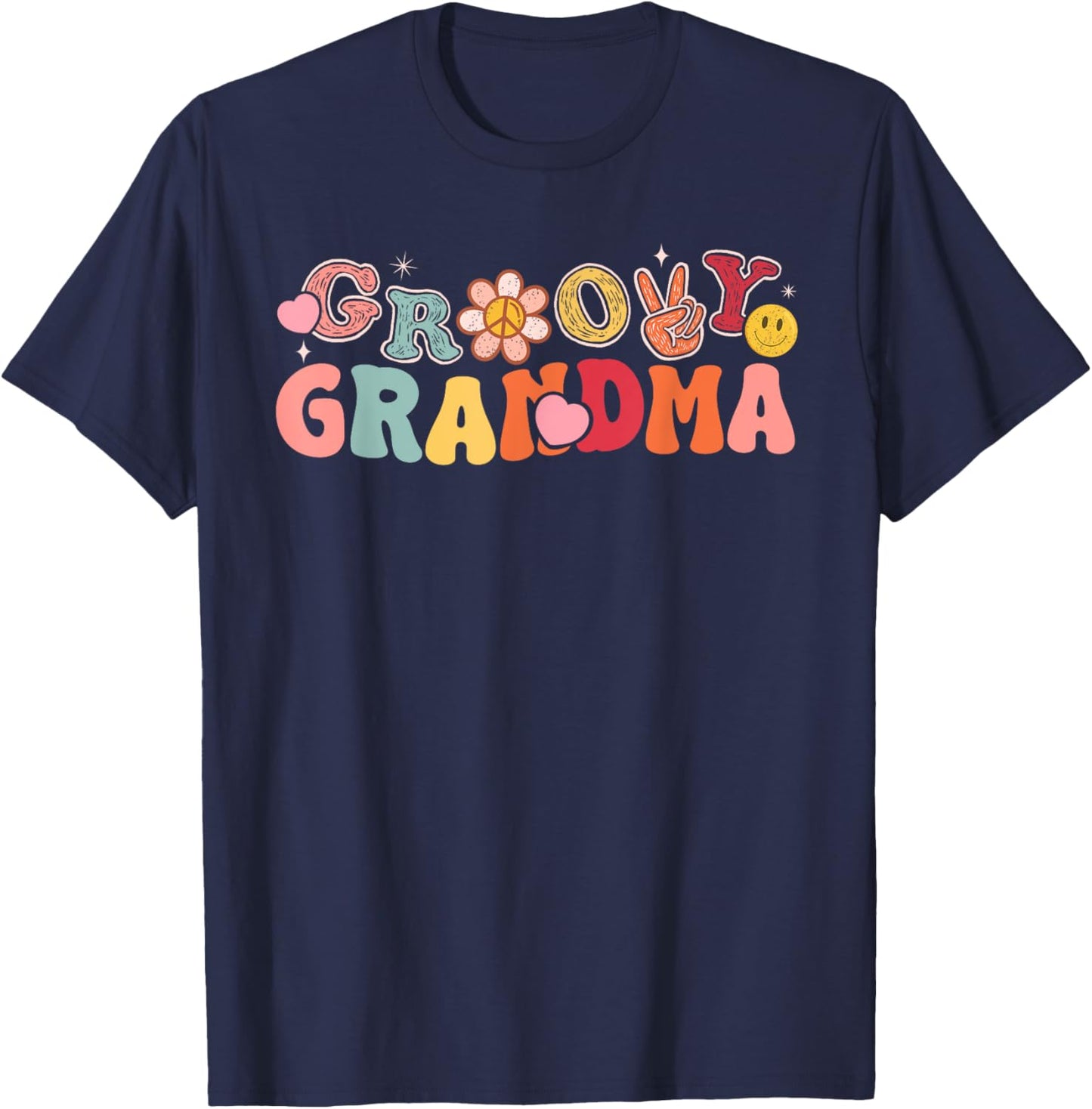 Retro Groovy Grandma Hippie Matching Family Birthday Party T-Shirt - T-Shirt | Navy